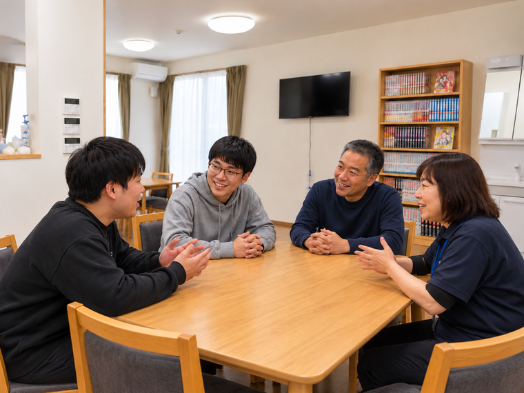 木のテーブルを囲む和やかな会話.png